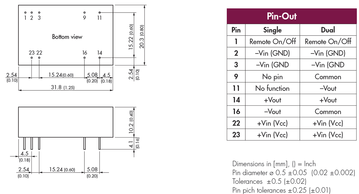 Mechanical Drawing - TRACO Power THD 10N 10 Watt Isolated DC/DC Converters